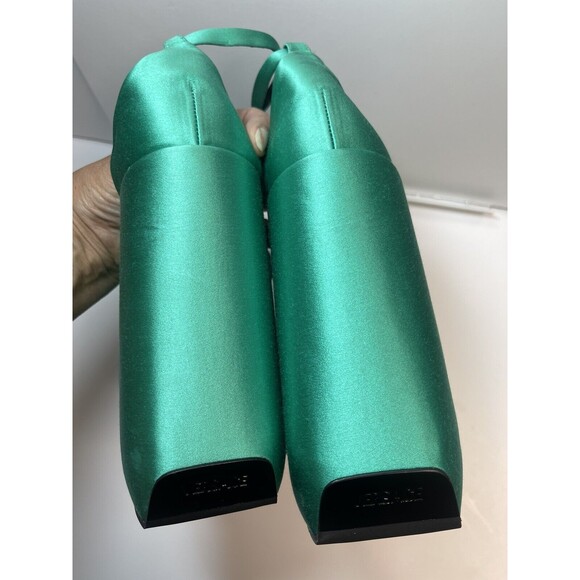 Versace Satin Three Strap Platform Wedge Sandal Heels In Emerald Green Sz 37 1/2 - Picture 5 of 9